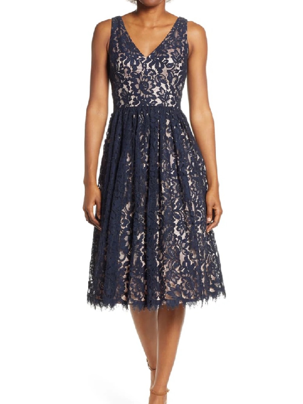 Eliza J Sleeveless Navy Blue Floral Lace A-Line Dress Size 14